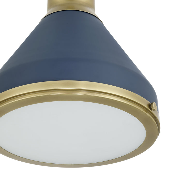 Pendant Light Thesis 207404A Doyle 18 inch 1 light Natural Brass Pendant Light with Matte Blue Metal Shade THESIS