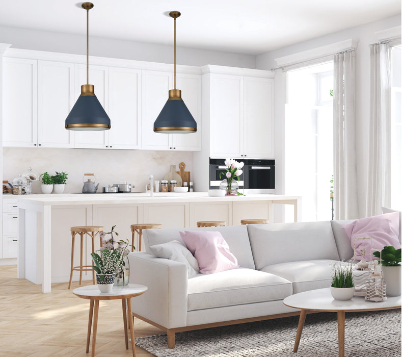 Pendant Light Thesis 207404A Doyle 18 inch 1 light Natural Brass Pendant Light with Matte Blue Metal Shade THESIS