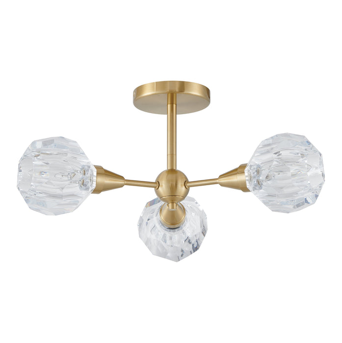 Semi-Flush Mount Thesis 206945A Helena 20 inch 3 light Brushed Gold Semi Flush Mount with Clear Acrylic Shades THESIS