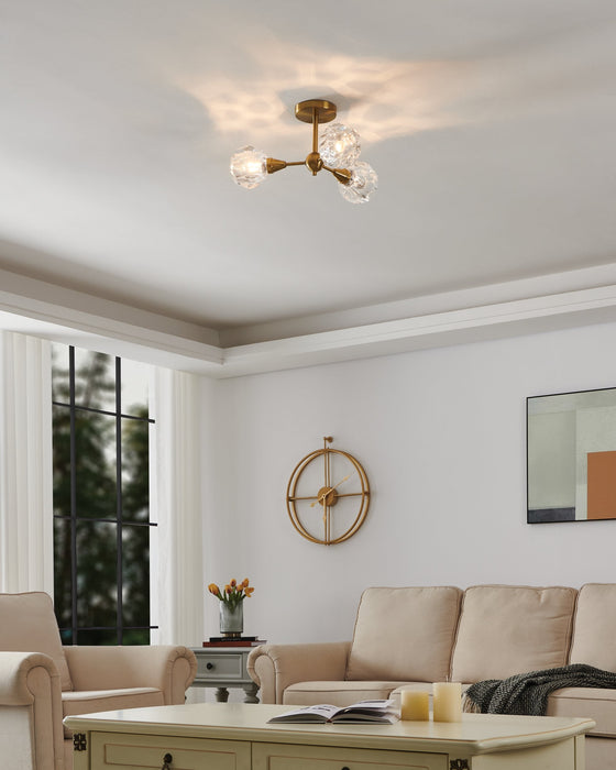 Semi-Flush Mount Thesis 206945A Helena 20 inch 3 light Brushed Gold Semi Flush Mount with Clear Acrylic Shades THESIS