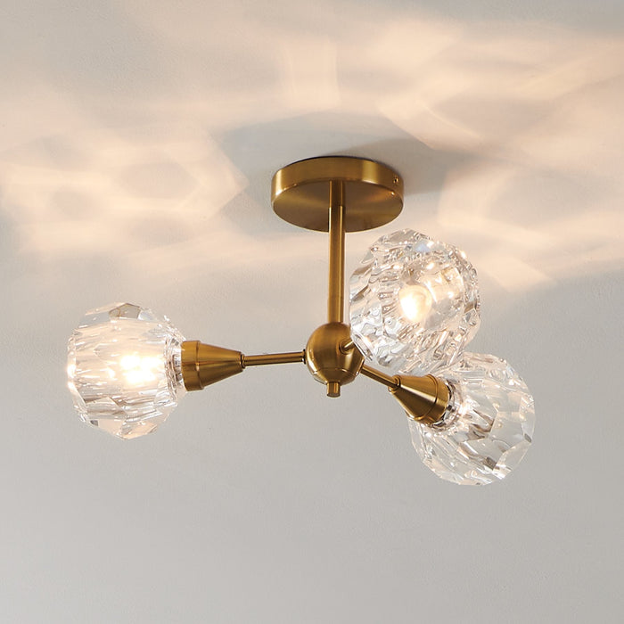 Semi-Flush Mount Thesis 206945A Helena 20 inch 3 light Brushed Gold Semi Flush Mount with Clear Acrylic Shades THESIS