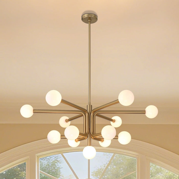 Chandelier Thesis 207354A Stockholm 40 inch 13 light Champagne Gold Chandelier with Opal Glass Shades THESIS