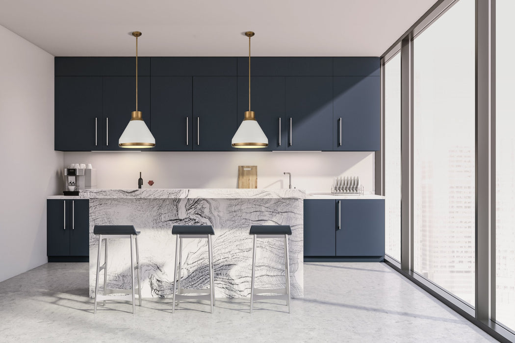 Pendant Light Thesis 207402A Doyle 18 inch 1 light Natural Brass Pendant Light with Matte White Metal Shade THESIS