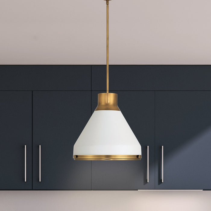 Pendant Light Thesis 207402A Doyle 18 inch 1 light Natural Brass Pendant Light with Matte White Metal Shade THESIS