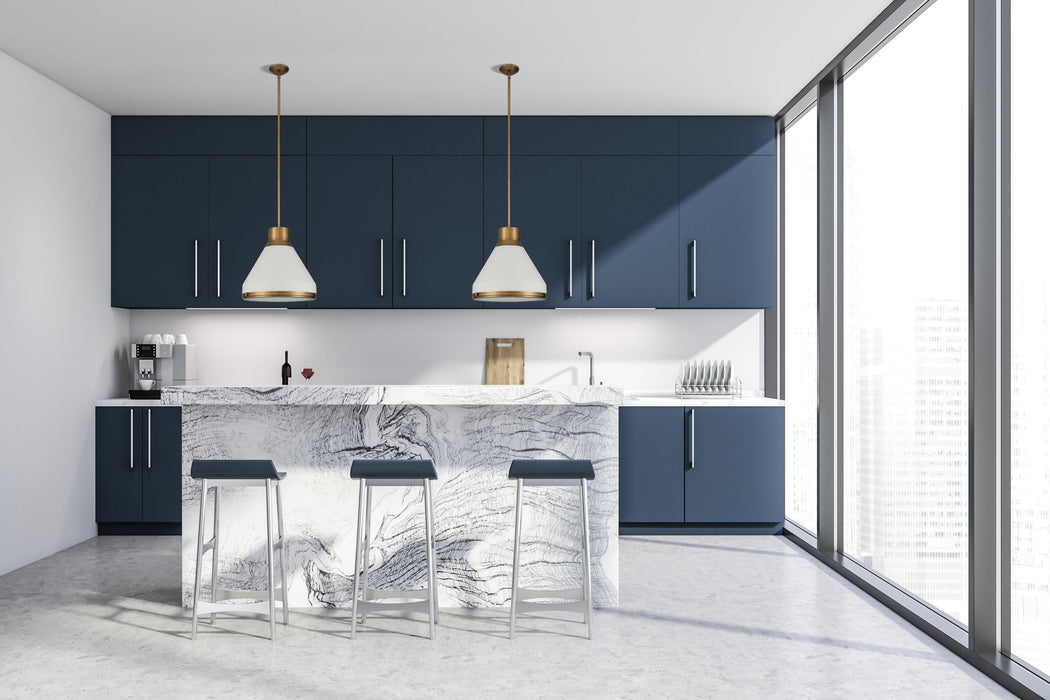 Pendant Light Thesis 207402A Doyle 18 inch 1 light Natural Brass Pendant Light with Matte White Metal Shade THESIS