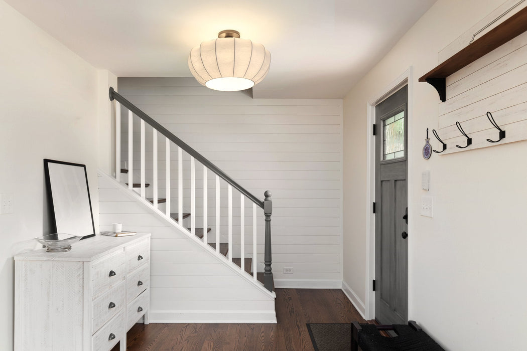 Convertible Pendant Thesis 207793A Bryony 22 inch 4 light Forged Bronze Convertible Pendant with White Synthetic Silk Shades THESIS