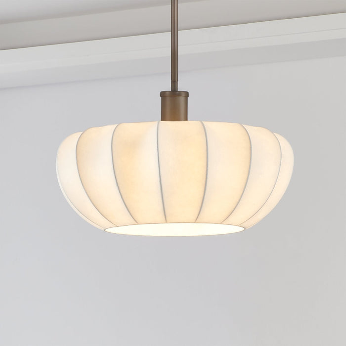 Convertible Pendant Thesis 207793A Bryony 22 inch 4 light Forged Bronze Convertible Pendant with White Synthetic Silk Shades THESIS