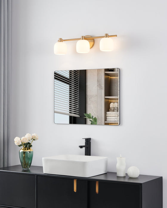 Vanity Light Thesis 207013A Valentina 24 inch 3 light Champagne Gold Vanity Light with Etched Opal Glass Shades THESIS