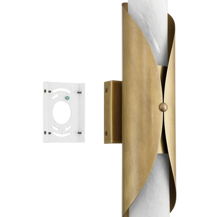 Wall Sconce Thesis 207617A Crescendo 18 inch 2 light Natural Brass Wall Sconce with Alabaster Glass THESIS