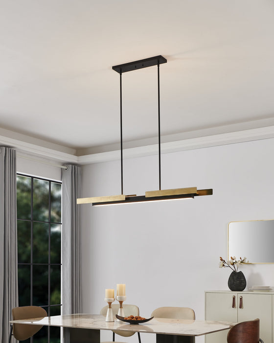 Chandelier Thesis 206938A Grazia 48 inch 2 light Matte Black and Brushed Gold LED Linear Chandelier THESIS