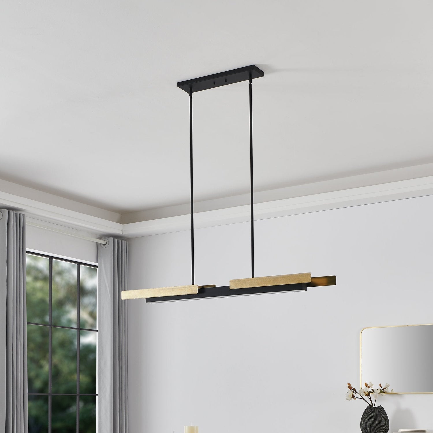 Chandelier Thesis 206938A Grazia 48 inch 2 light Matte Black and Brushed Gold LED Linear Chandelier THESIS