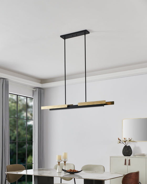 Chandelier Thesis 206938A Grazia 48 inch 2 light Matte Black and Brushed Gold LED Linear Chandelier THESIS