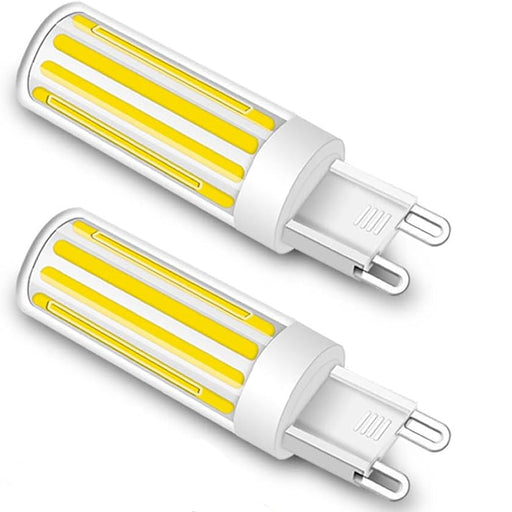  G9 LED corn bulbs with one dimmable bulb on a white background