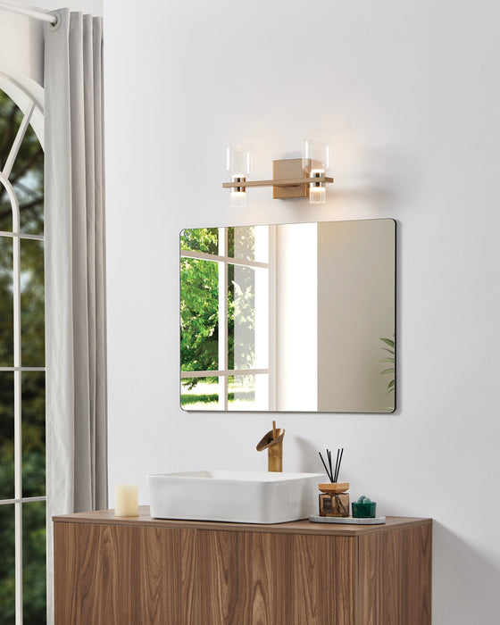 Vanity Light Thesis 207675A Amelia 15 inch 4 light Champagne Gold and Polished Nickel 5CCT LED Vanity Light with Clear and Clear Ribbed Glass THESIS