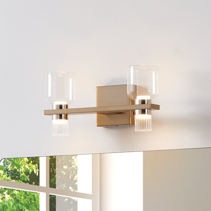 Vanity Light Thesis 207675A Amelia 15 inch 4 light Champagne Gold and Polished Nickel 5CCT LED Vanity Light with Clear and Clear Ribbed Glass THESIS