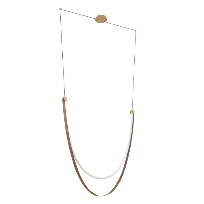 Chandelier Thesis 207278A Ayers 59 inch 1 light Champagne Gold with Black and Brown Faux Leather 5CCT LED Linear Chandelier THESIS