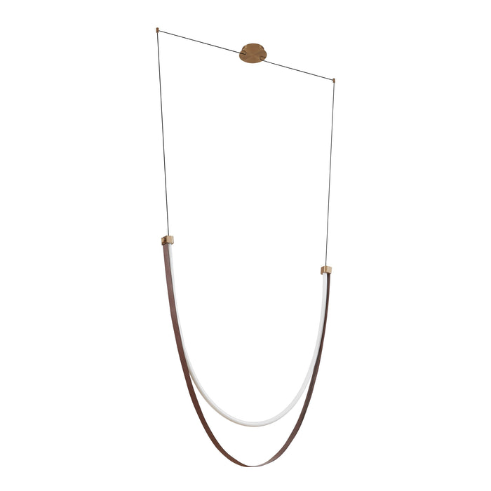 Chandelier Thesis 207278A Ayers 59 inch 1 light Champagne Gold with Black and Brown Faux Leather 5CCT LED Linear Chandelier THESIS