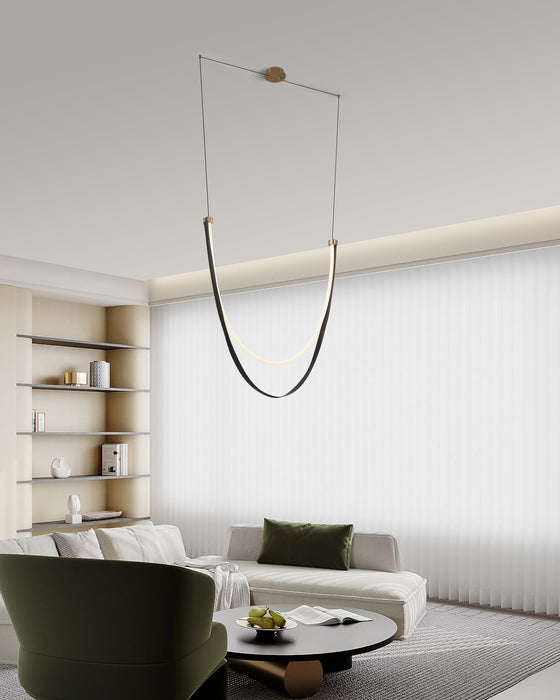 Chandelier Thesis 207278A Ayers 59 inch 1 light Champagne Gold with Black and Brown Faux Leather 5CCT LED Linear Chandelier THESIS