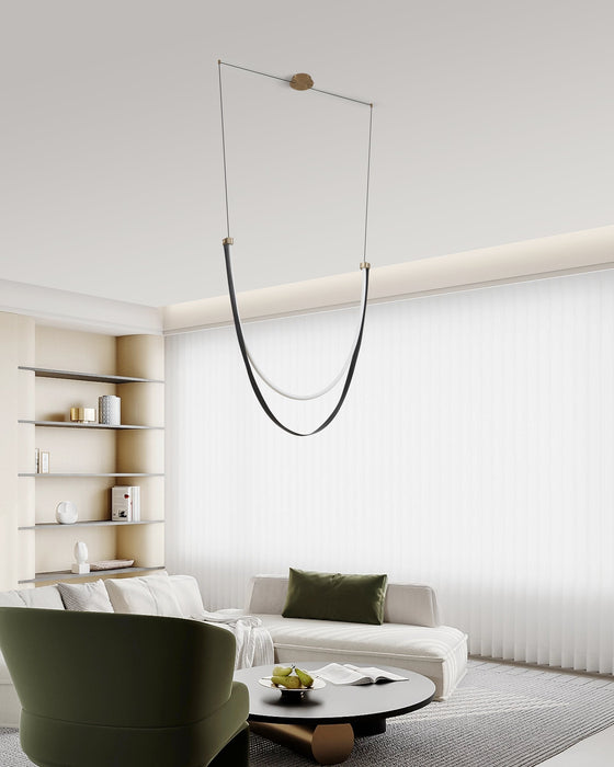 Chandelier Thesis 207278A Ayers 59 inch 1 light Champagne Gold with Black and Brown Faux Leather 5CCT LED Linear Chandelier THESIS