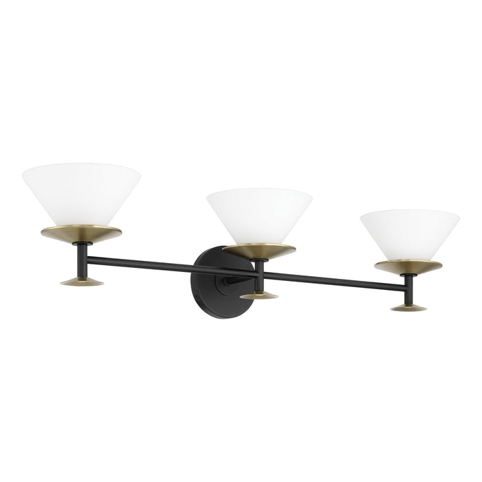 Vanity Light Thesis 207324A Tremolo 33 inch 3 light Matte Black and Champagne Gold Vanity Light with Etched Opal Glass THESIS