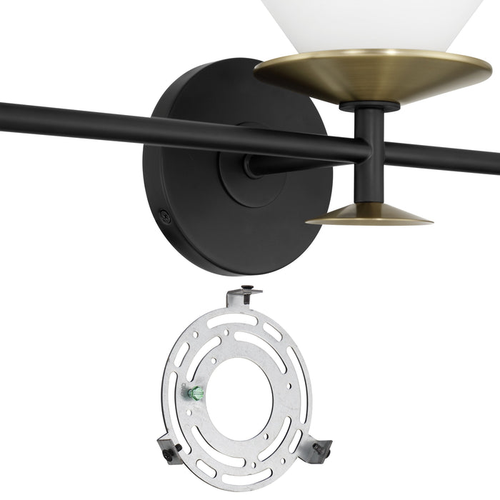 Vanity Light Thesis 207324A Tremolo 33 inch 3 light Matte Black and Champagne Gold Vanity Light with Etched Opal Glass THESIS