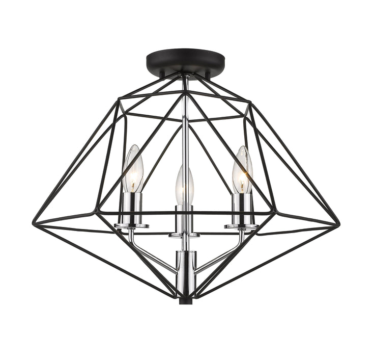 Semi Flush Mount Z-Lite 918SF-MB-CH Matte Black + Chrome Geo 3 Light Semi Flush Mount Z-Lite