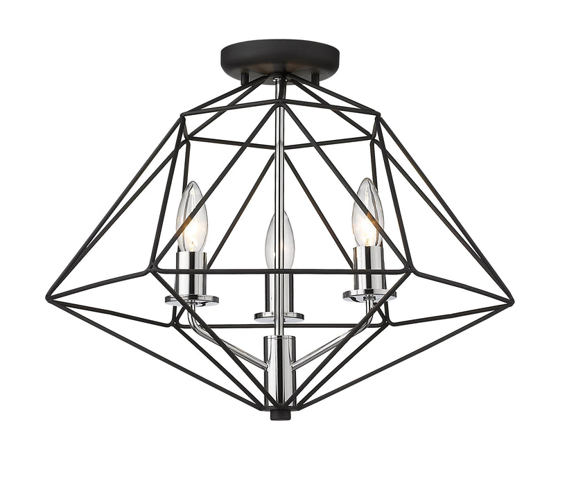 Semi Flush Mount Z-Lite 918SF-MB-CH Matte Black + Chrome Geo 3 Light Semi Flush Mount Z-Lite