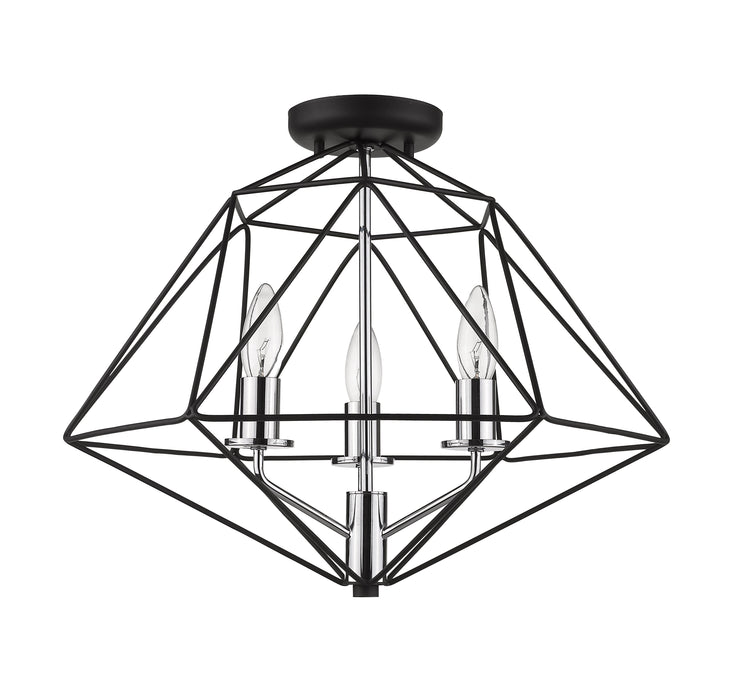 Semi Flush Mount Z-Lite 918SF-MB-CH Matte Black + Chrome Geo 3 Light Semi Flush Mount Z-Lite