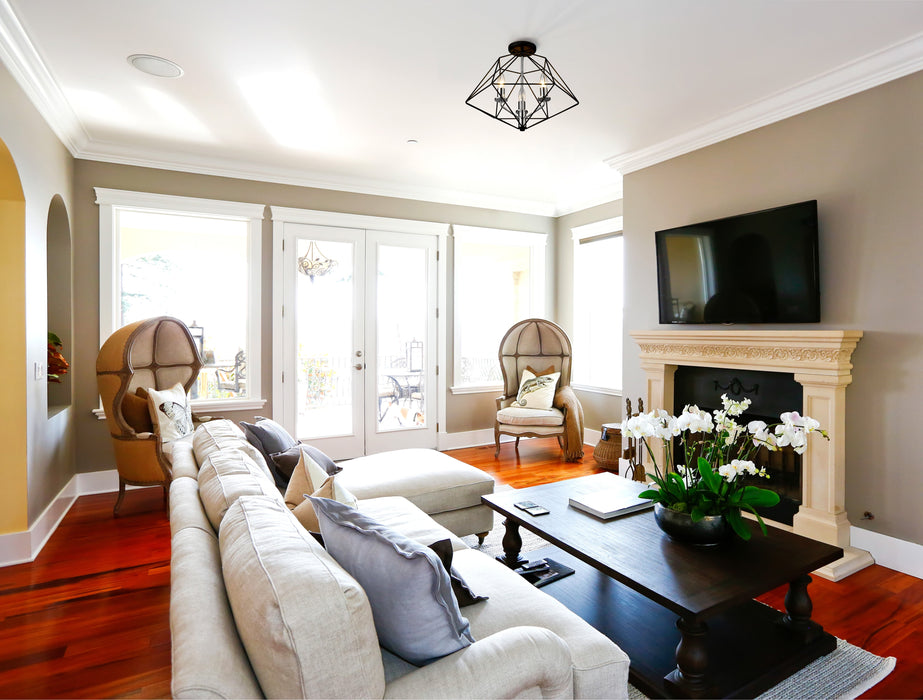 Semi Flush Mount Z-Lite 918SF-MB-CH Matte Black + Chrome Geo 3 Light Semi Flush Mount Z-Lite