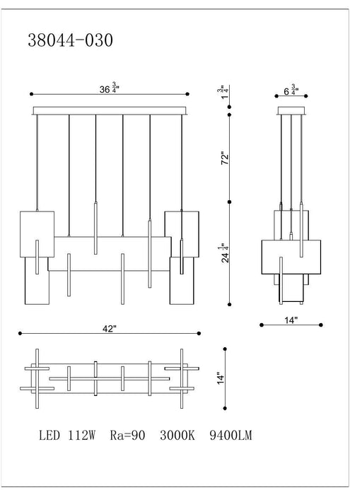 Eurofase 38044-030 Coburg 42" Anodized Silver LED Chandelier