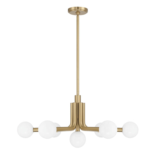 Chandelier Thesis 207353A Stockholm 29 inch 7 light Champagne Gold Chandelier with Opal Glass Shades THESIS
