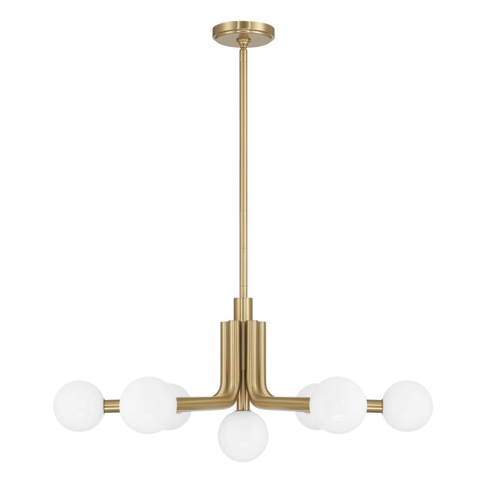 Chandelier Thesis 207353A Stockholm 29 inch 7 light Champagne Gold Chandelier with Opal Glass Shades THESIS