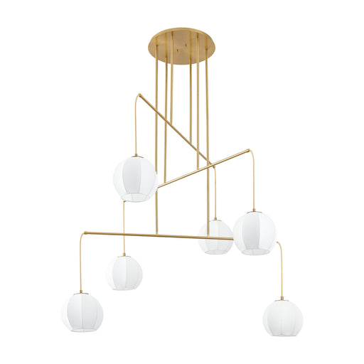 Chandelier Thesis 206927A Bryony 48 inch 6 light Brushed Gold Chandelier with White Synthetic Silk Shades THESIS