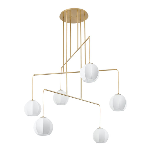 Chandelier Thesis 206927A Bryony 48 inch 6 light Brushed Gold Chandelier with White Synthetic Silk Shades THESIS