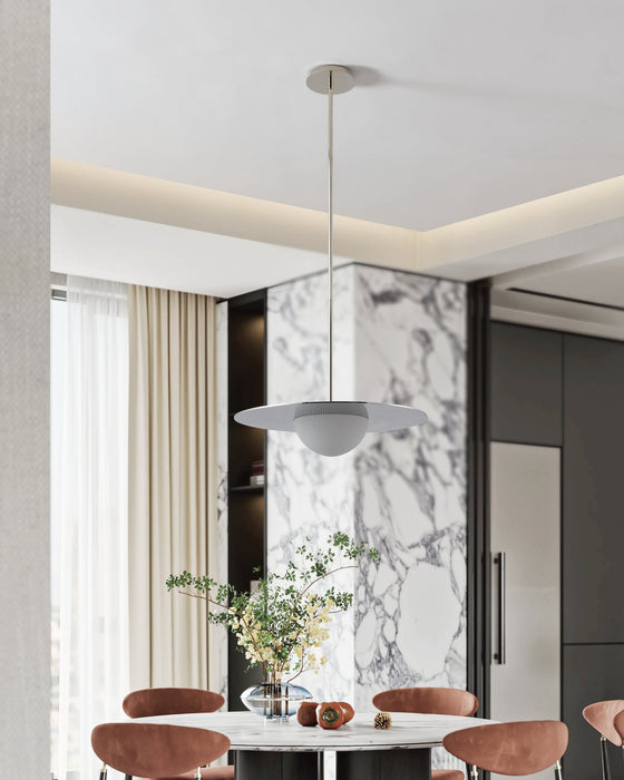 Convertible Pendant Thesis 207412A Solstice 22 inch Polished Nickel 5CCT LED Convertible Pendant with Opal Ribbed Glass Shade THESIS