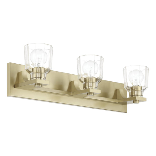 Vanity Light Thesis 207667A Dryden 24 inch 3 light Champagne Gold Vanity Light with Clear Ribbed Glass Shades THESIS