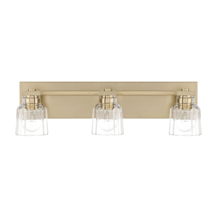Vanity Light Thesis 207667A Dryden 24 inch 3 light Champagne Gold Vanity Light with Clear Ribbed Glass Shades THESIS