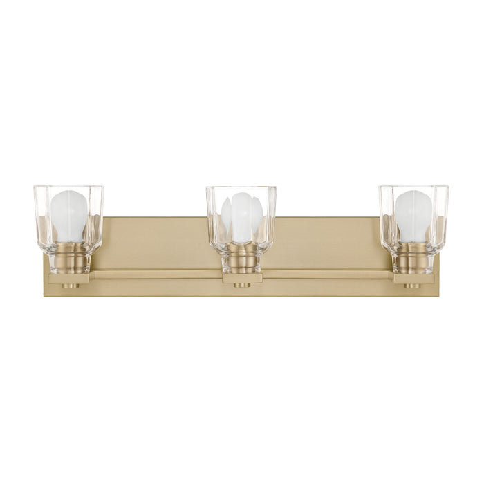 Vanity Light Thesis 207667A Dryden 24 inch 3 light Champagne Gold Vanity Light with Clear Ribbed Glass Shades THESIS