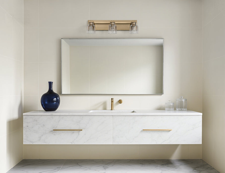 Vanity Light Thesis 207667A Dryden 24 inch 3 light Champagne Gold Vanity Light with Clear Ribbed Glass Shades THESIS