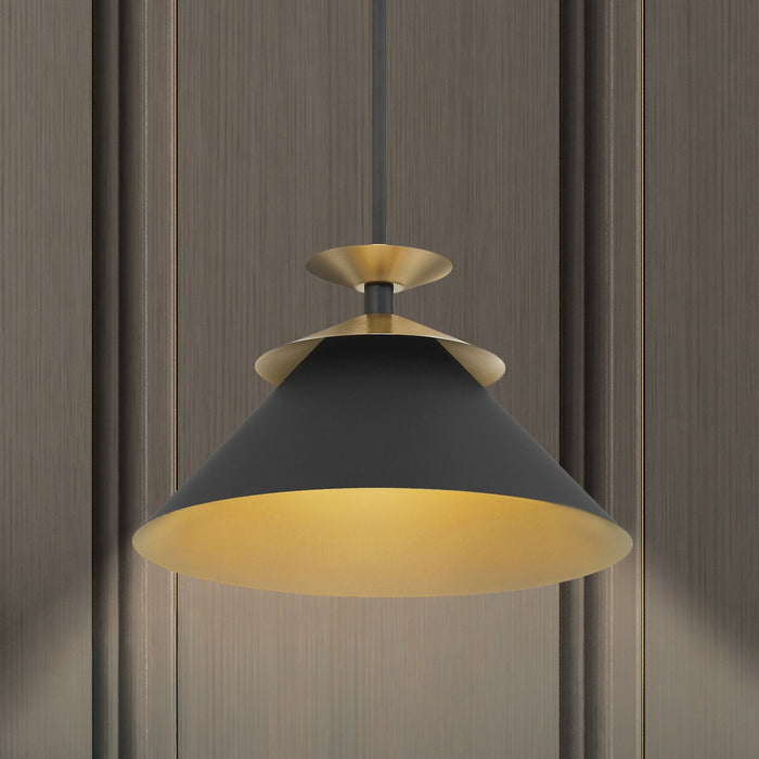 Pendant Light Thesis 207318A Tremolo 16 inch 1 light Textured Black and Champagne Gold Pendant Light THESIS