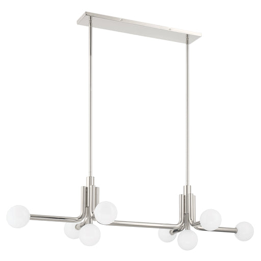 Chandelier Thesis 207351A Stockholm 50 inch 8 light Polished Nickel Linear Chandelier with Opal Glass Shades THESIS
