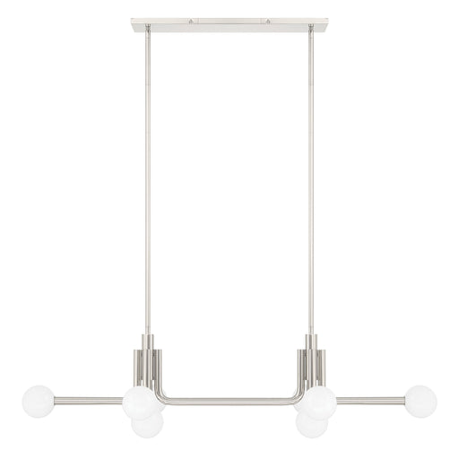 Chandelier Thesis 207351A Stockholm 50 inch 8 light Polished Nickel Linear Chandelier with Opal Glass Shades THESIS