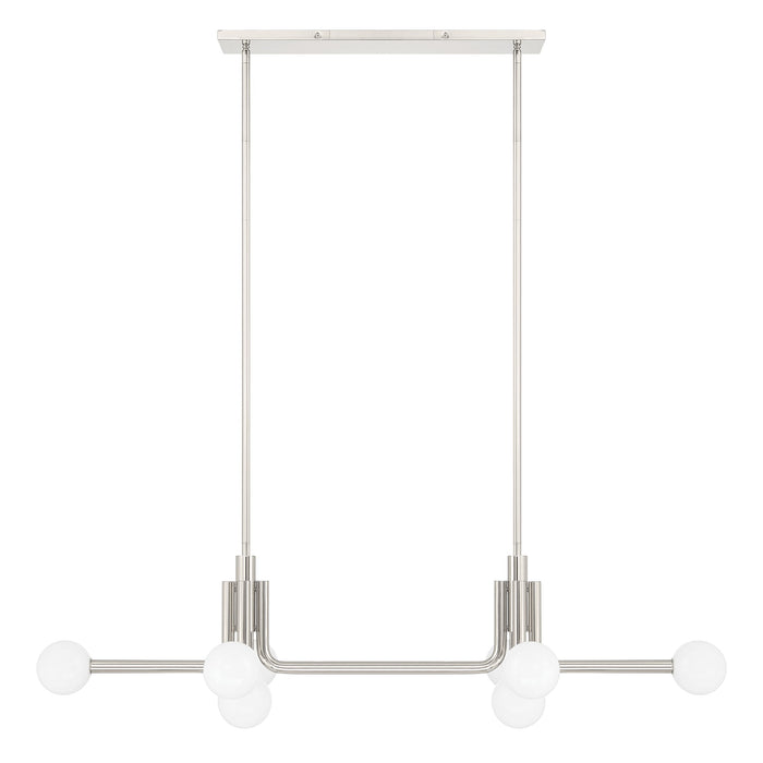 Chandelier Thesis 207351A Stockholm 50 inch 8 light Polished Nickel Linear Chandelier with Opal Glass Shades THESIS