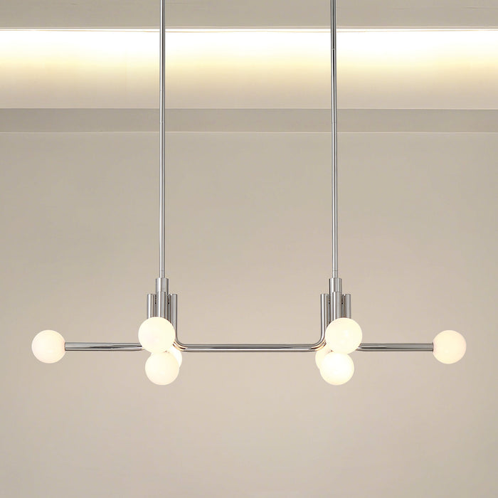 Chandelier Thesis 207351A Stockholm 50 inch 8 light Polished Nickel Linear Chandelier with Opal Glass Shades THESIS