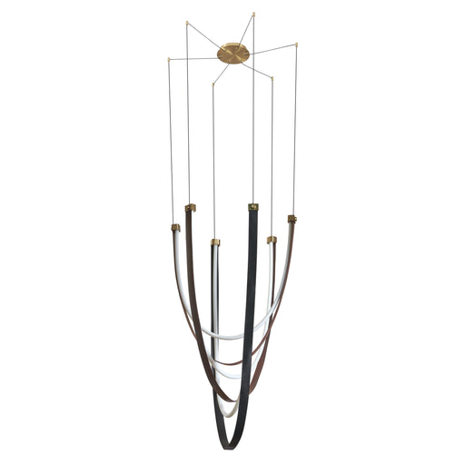 Chandelier Thesis 207275A Ayers 43 inch 3 light Champagne Gold with Black and Brown Faux Leather 5CCT LED Chandelier THESIS