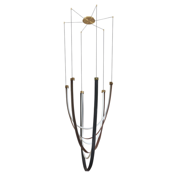 Chandelier Thesis 207275A Ayers 43 inch 3 light Champagne Gold with Black and Brown Faux Leather 5CCT LED Chandelier THESIS