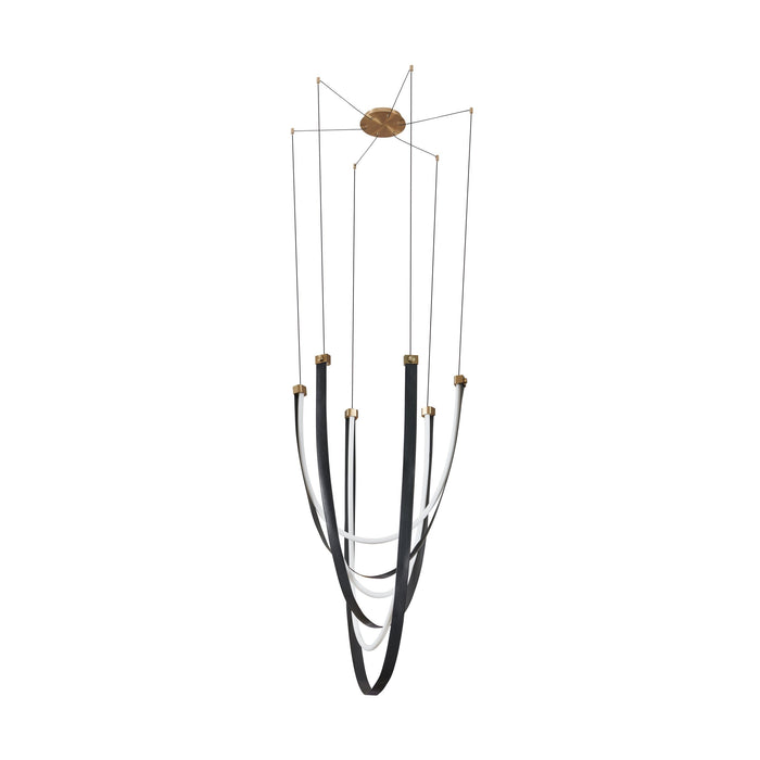 Chandelier Thesis 207275A Ayers 43 inch 3 light Champagne Gold with Black and Brown Faux Leather 5CCT LED Chandelier THESIS