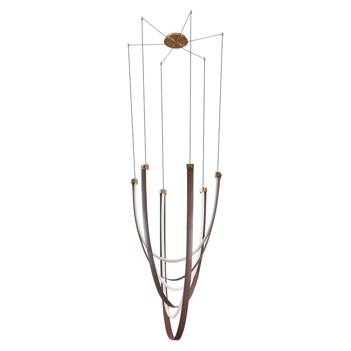 Chandelier Thesis 207275A Ayers 43 inch 3 light Champagne Gold with Black and Brown Faux Leather 5CCT LED Chandelier THESIS