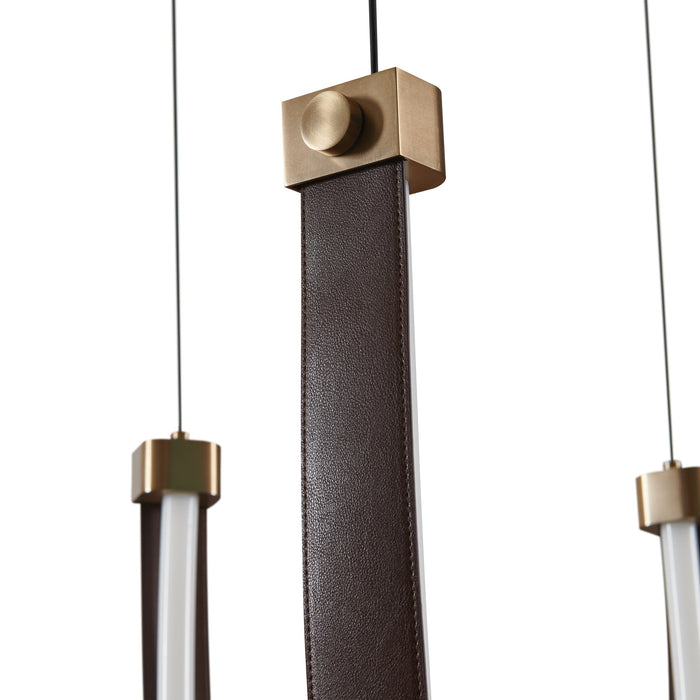 Chandelier Thesis 207275A Ayers 43 inch 3 light Champagne Gold with Black and Brown Faux Leather 5CCT LED Chandelier THESIS
