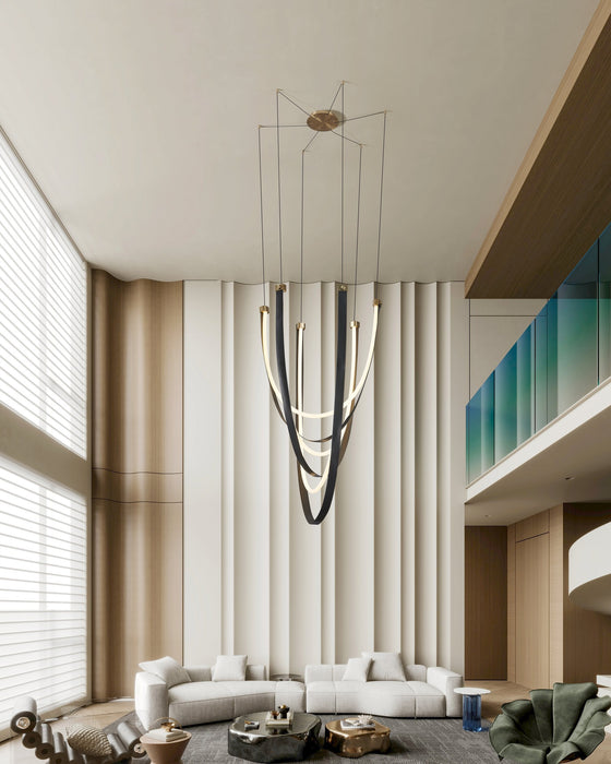 Chandelier Thesis 207275A Ayers 43 inch 3 light Champagne Gold with Black and Brown Faux Leather 5CCT LED Chandelier THESIS